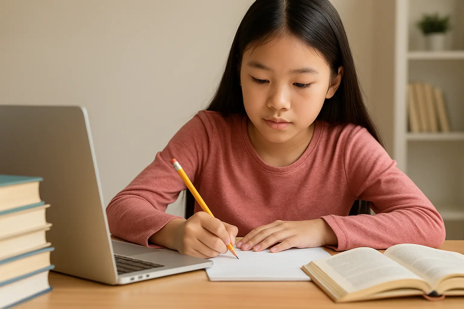 學生在桌前專心學習